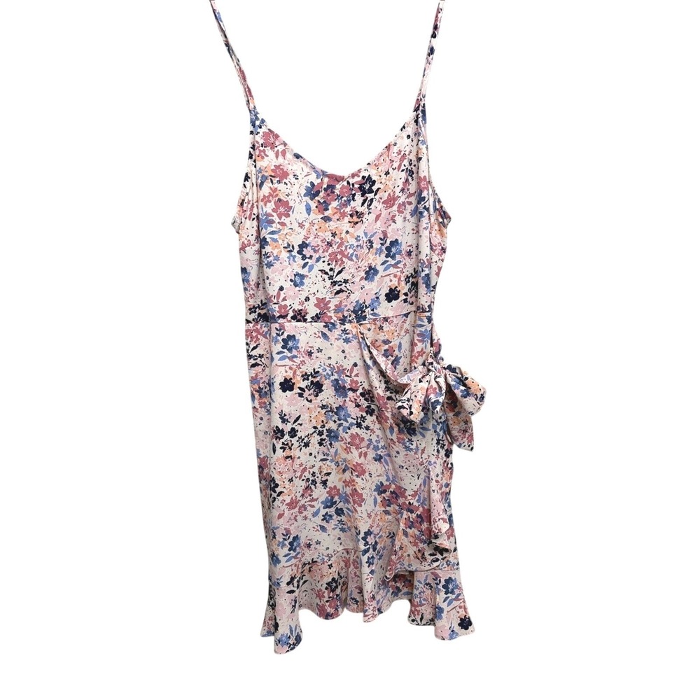 Altar'd State Pink Floral Wrap Tie-Waist Mini Dress Size Large.
